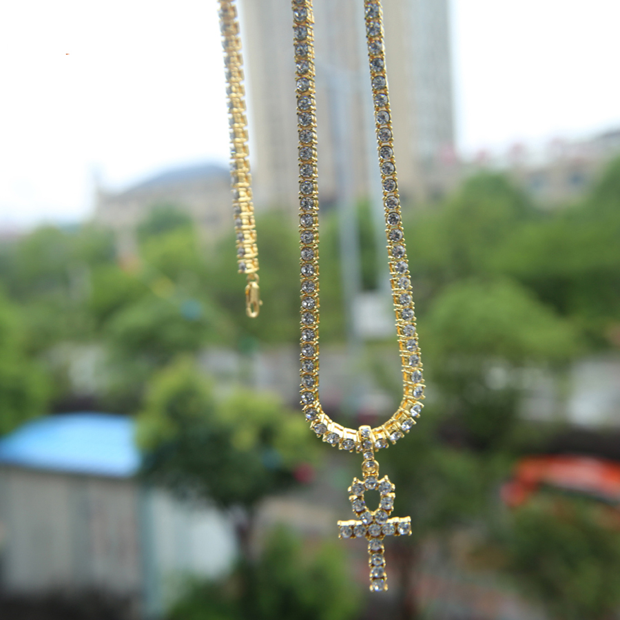 Iced out cross charm necklace for boy long tennis chain necklaces with gold silver plated x shape pendant for mens hip hop jewelry