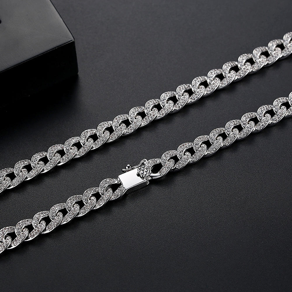 Hip Hop Shining Zircon Cuba Chains Necklace Jewelry Men's Shining Chains Necklace 18k Gold Silver Link Chains