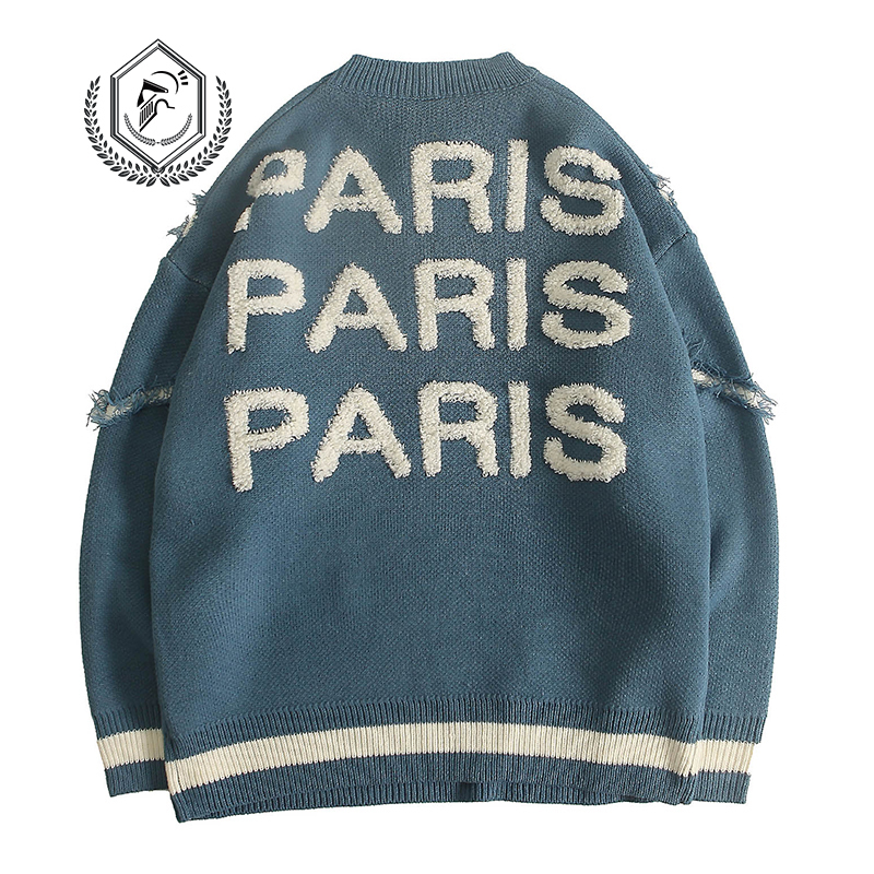 Men Loose Knitwear Fashion Paris Embroidery Hip Hop Sweaters 201126