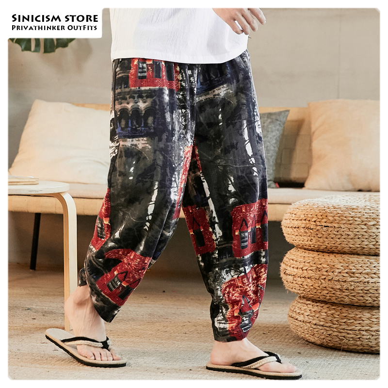 Sinicism Store Men Loose Harem Pants Autumn Chinese Style Mens Cotton And Linen AnkleLength Pants Male 5XL Korean Pants 201110