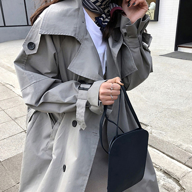 Abrigos Spring Autumn Korean Fashion Double Breasted Mid-long Trench Coat Mujer Loose Belt Large Size Windbreak Outwear T200319