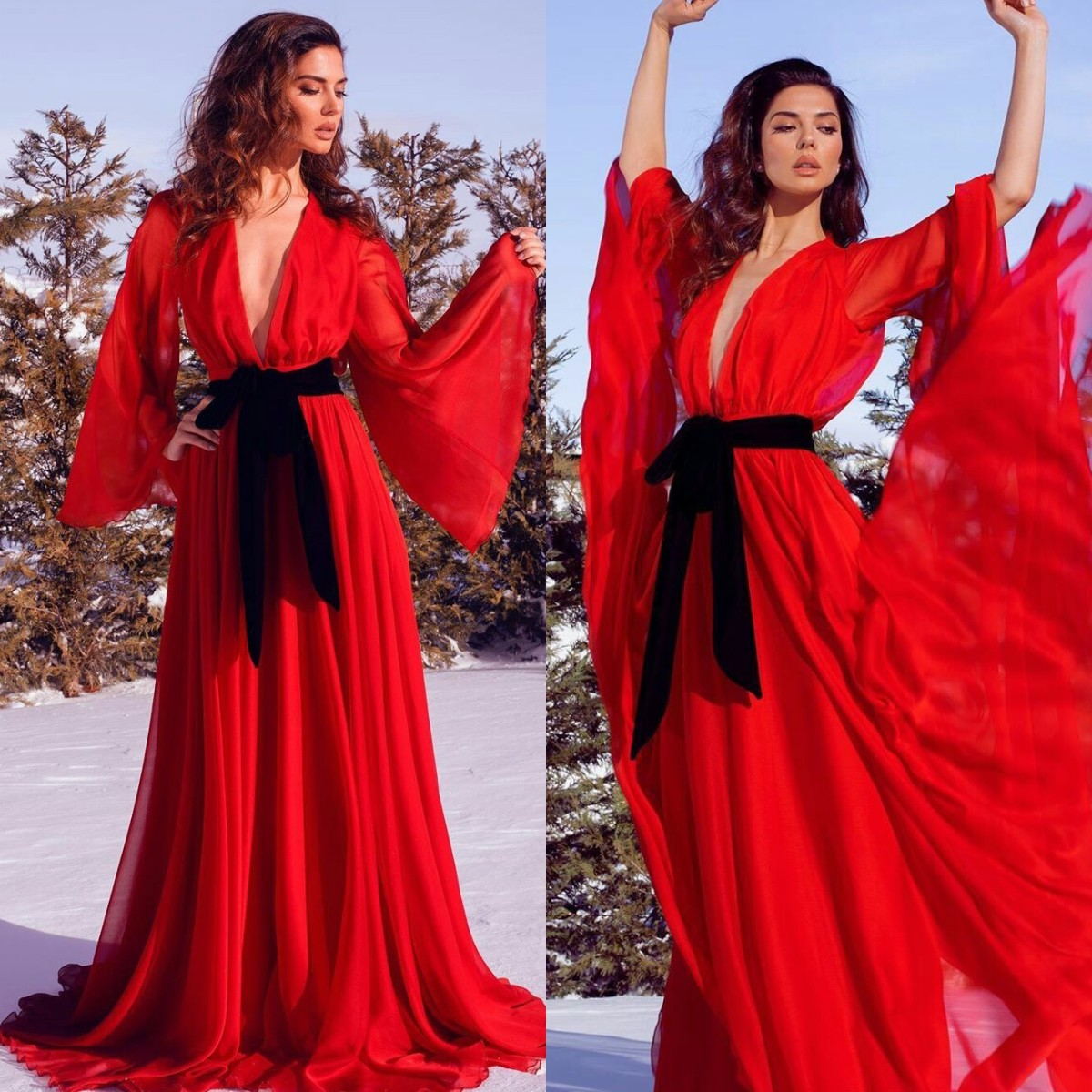 Red Chiffon Maternity Women Dresses Prom Gowns V Neck Photo Shoot Lady Sleepwear Bathrobe Sheer Nightgown Bridesmaid Shawel