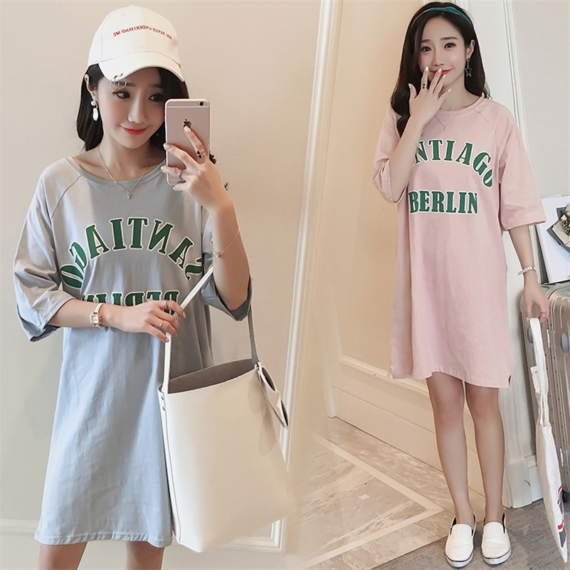 319 New t shirt maternity summer wear Korean style cotton pregnancy tops loose plus size long tees clothes for pregnant women LJ201123
