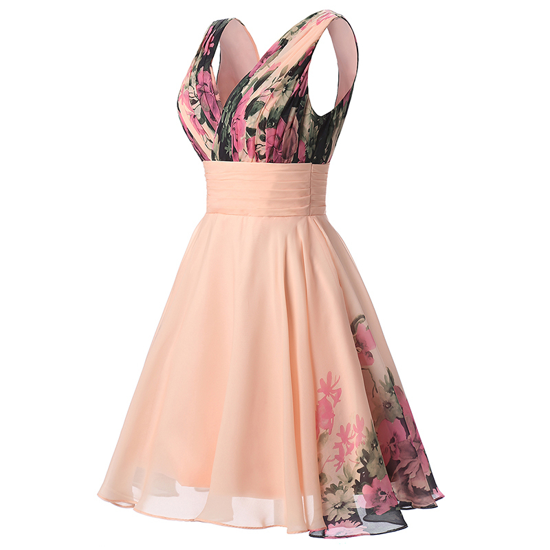 Chiffon Evening Dress Party Gown Floral Printed Short Evening Dress Robe De Soiree 201114