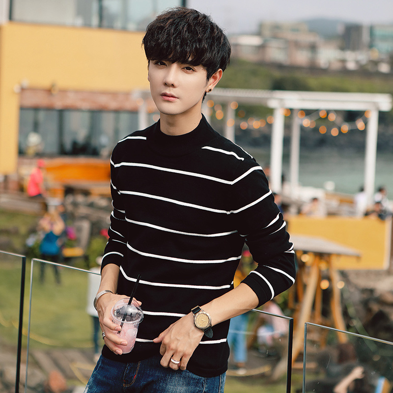 2020 Brand New Men's Sweater Half High Collar with Velvet Thickening Sweater Knit Young for Male Stripes Fashion Sweater, Dark blue
2020 Brand New Men's Sweater Half High Collar with Velvet Thickening Sweater Knit Young for Male Stripes Fashion Sweater, Dark blue