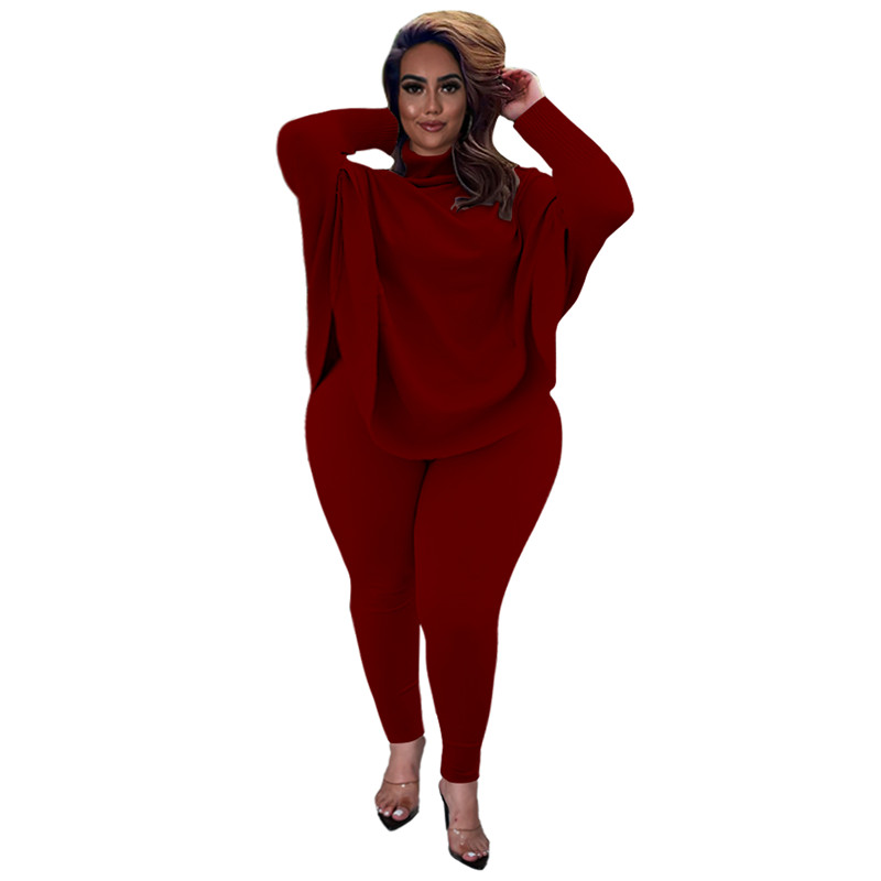 3XL 4XL 5XL Plus Size Knitted Outfits Women Tracksuits Two Piece Set Fall Winter Sweatsuits Puff Sleeve Sweatshirt top Pants Matching Set sportswear