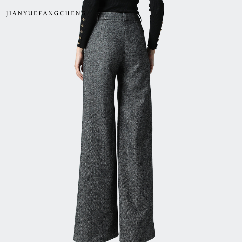 Fashion Wool Wide Leg Pants Women High Waist Straight Casual Brown Long Pants Warm Thicken Winter Trousers Plus Size Street wear 201228
