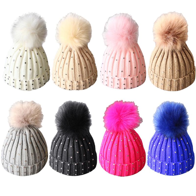 Beanies Children Fur Ball Knit Hat Point Drill Warm Winter Beanie Cap Knitted Hats For Baby Pompom Skullies
Beanies Children Fur Ball Knit Hat Point Drill Warm Winter Beanie Cap Knitted Hats For Baby Pompom Skullies