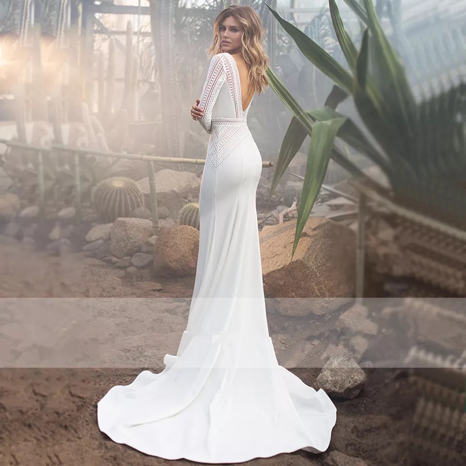 Vintage Crochet Lace Mermaid Wedding Dresses 2022 Long sleeve Backless Country Boho Beach Pastrol Bridal Gown
