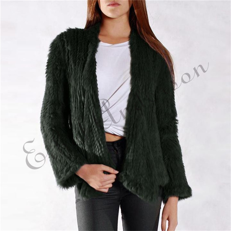 100% Real Knit Rabbit Fur Cardigan Coat Jacket Natural Hand-made Irregular Collar Garment Rabbit Fur Knitted Outerwear Vest LJ201204