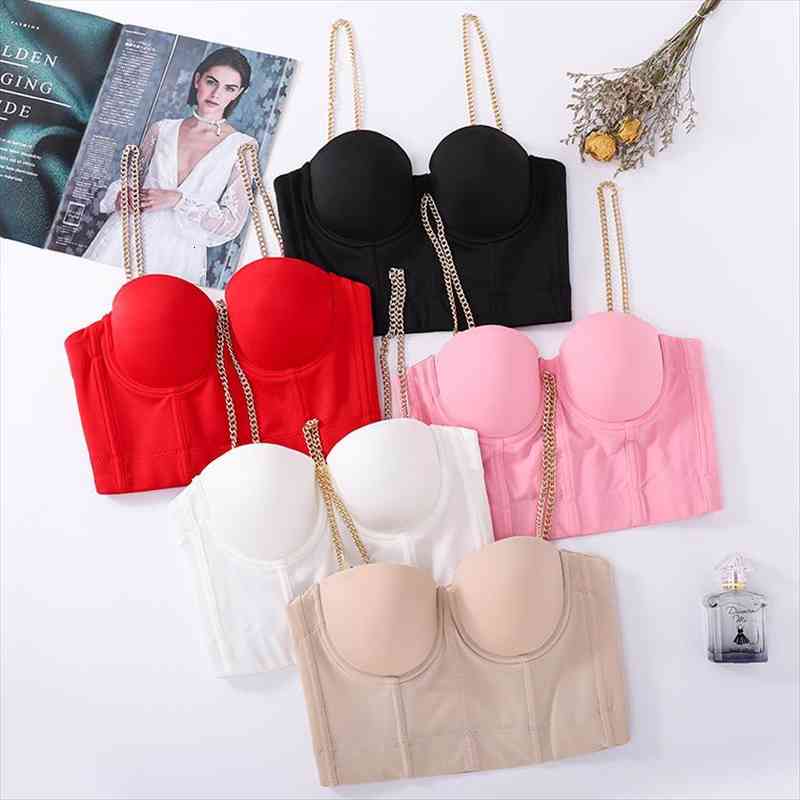 women camisole thin gold chain shoulder strap solid color short crop bustier bra night club party tank, White
women camisole thin gold chain shoulder strap solid color short crop bustier bra night club party tank, White
