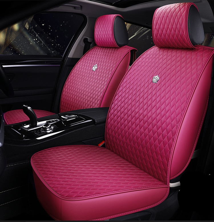 

Universal Car Accessories Seat Cover For Sedan Full Set Crown Design Durable Leather Adjuatable Seat Covers with Pillows Cushion For SUV 006