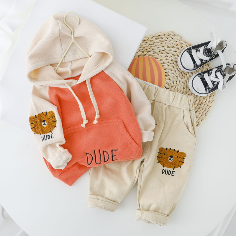 Spring Autumn Children Cotton Baby Boy Girls Clothes Cartoon Hooded Pants 2Pcs/sets Infant Outfit Kid Fashion Toddler TracksuitsX1019