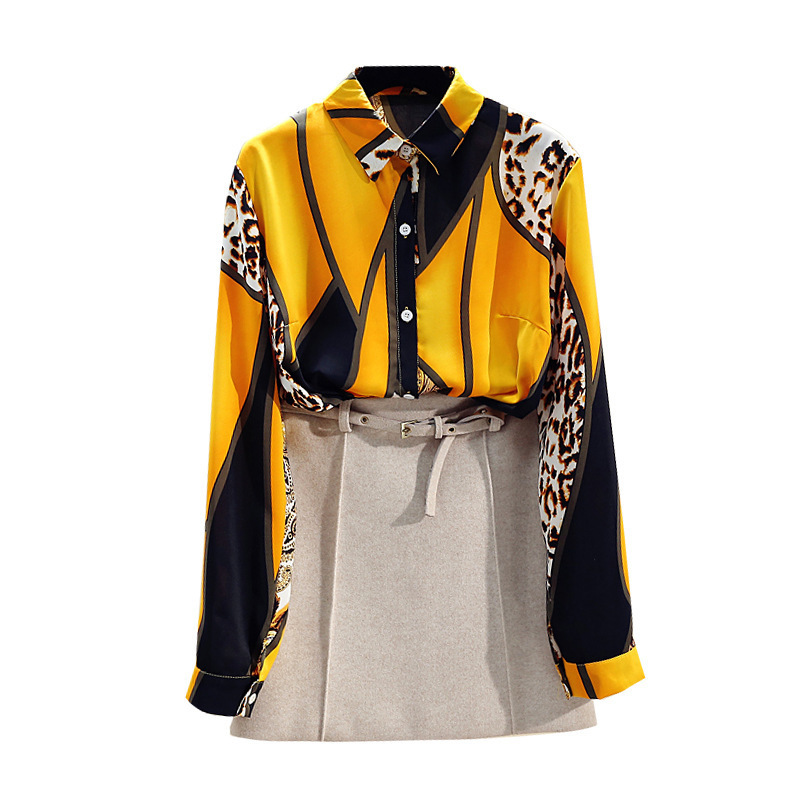Spring Autumn Women's Contrast Color Shirt Loose Wild Leopard Long Sleeve Chiffon Tops Tide Blouses GD229 201028