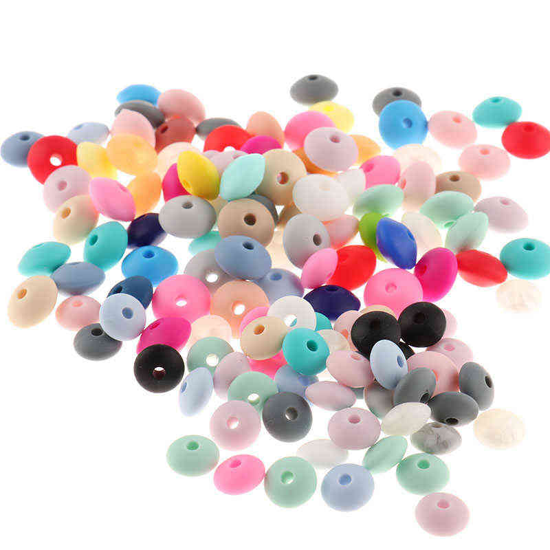 Fkisbox 300PCS Flat Silicone Teething Beads Lentils Teethers Bead Diy Food Grade Silicon Decorative Bracelet 12*7MM 220209