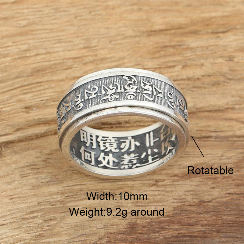 Real 925 Sterling Silver Vintage Rings For Men Rotatable Tibetan Six Words Mantra Rings Om Mani Padme Hum Buddhist Jewelry 201110