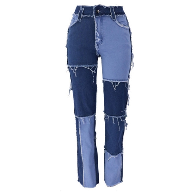 hip hop autumn patchwork Jeans women High waist Hip hop straight Jeans ladies trousers female denim for woman BluePink 201106