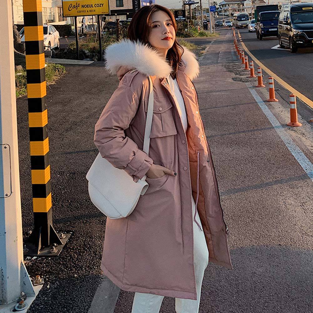 Vielleicht New Loose Winter Jacket Women Big Fur Collar Pockets Fashion Long Hooded Parkas Winter Coat Women's Clothes 201019