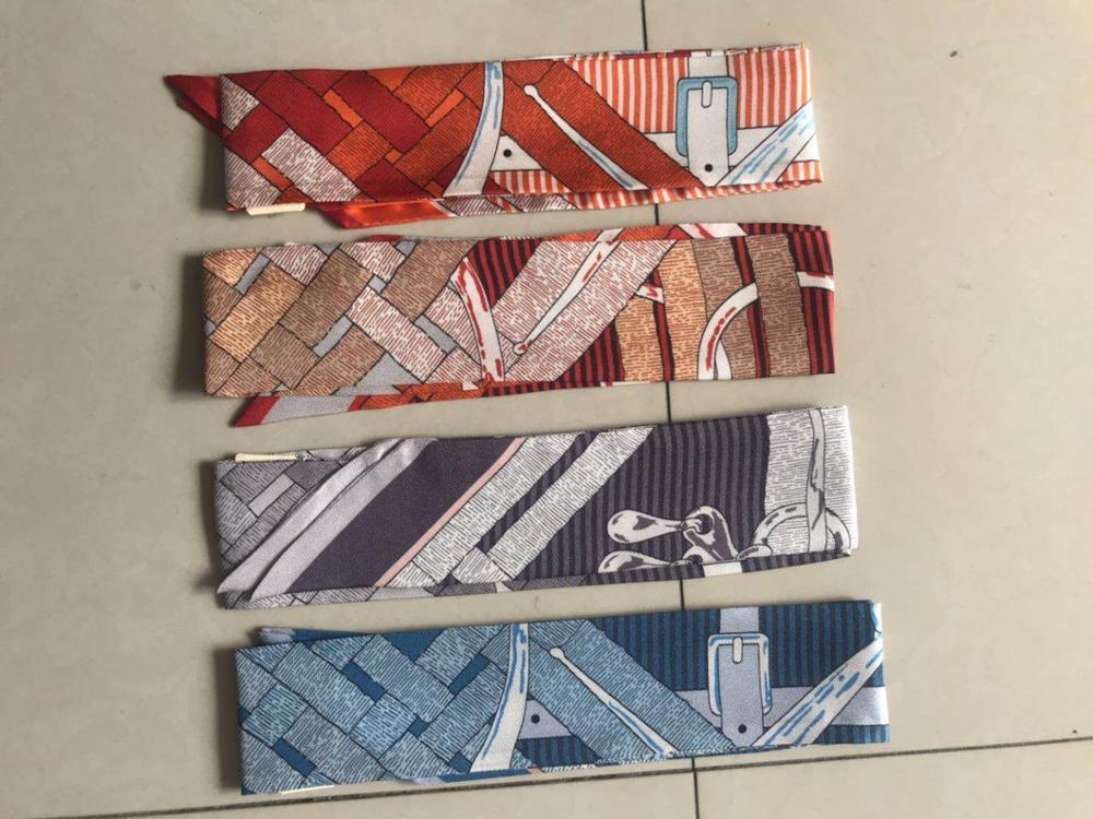 2020 new arrival fashion head band classic 100% silk scarf 105*6 cm long shawl twill belt strap bag band for women girl lady LJ201113