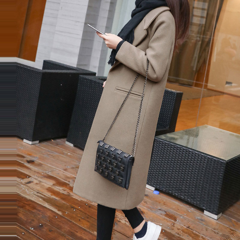 1PC Spring Autumn Women's Wool Coat New Fashion Long Woolen Coat Single Breasted Slim Type Female Autumn Winter Wool Coats 201103