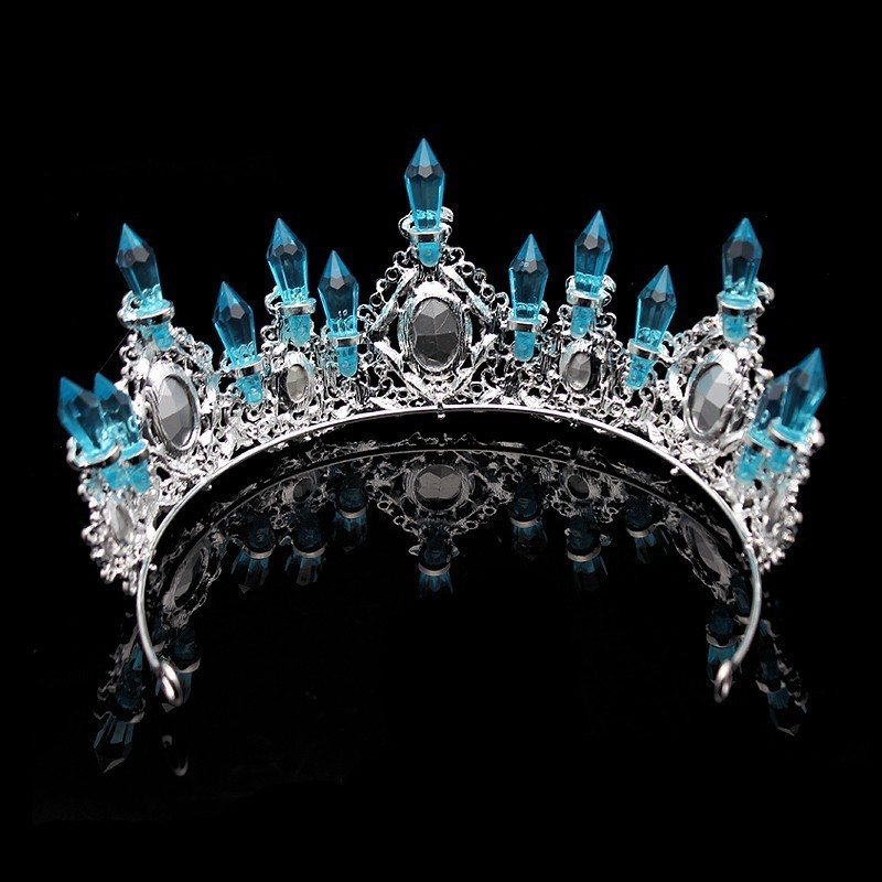 Fashion Beauty Sky Blue Crystal Wedding Crown And Tiara Large Rhinestone Queen Pageant Crowns Headband For Bride Hair Accessory T200108