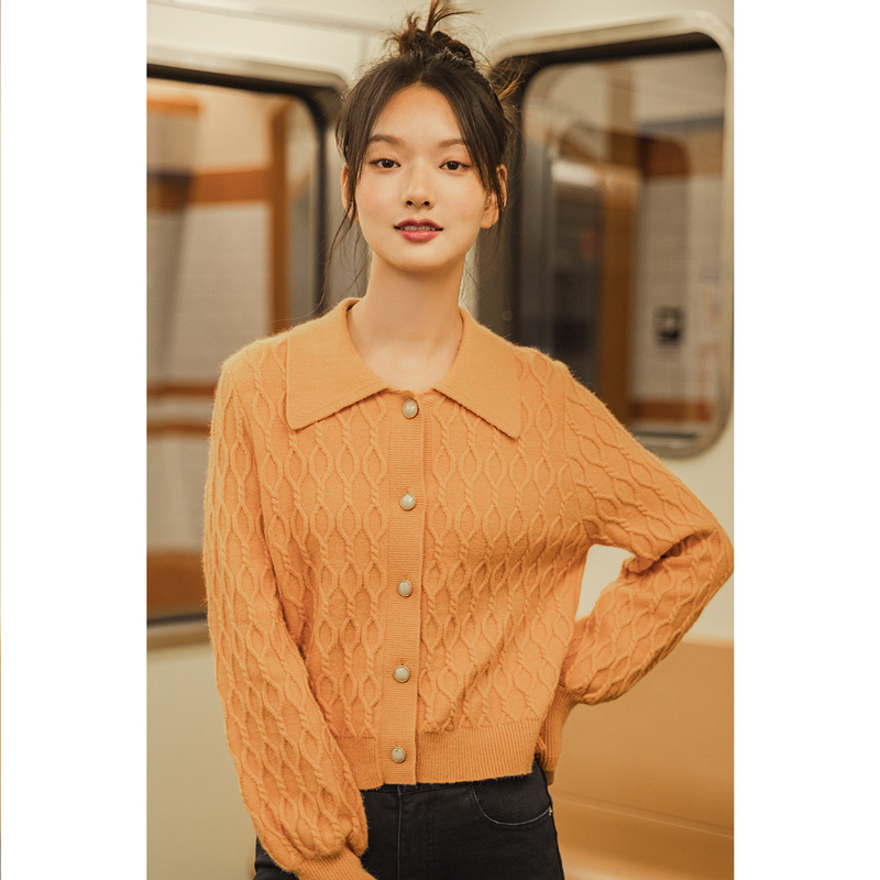INMAN Winter Arrivals Long Sleeve Cardigan Versatile Jacquard Knit Puure Color Women's Sweater 201223