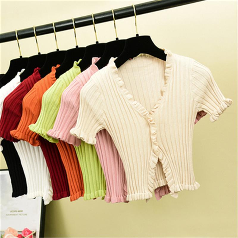 Women's T-Shirt 2022 Vintage V Neck Ruffles Ladies Slim Summer Knit Casual Women T Shirt Top Tee Crop Thin Short Sleeve Cardigan SY018, White
Women's T-Shirt 2022 Vintage V Neck Ruffles Ladies Slim Summer Knit Casual Women T Shirt Top Tee Crop Thin Short Sleeve Cardigan SY018, White