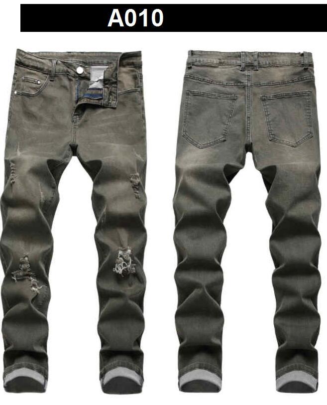 Men's Ripped Denim Jeans Straight Slim Fit Hip-Hop Patch Trousers - Multiple Colors, Non-Stretch, Style B2