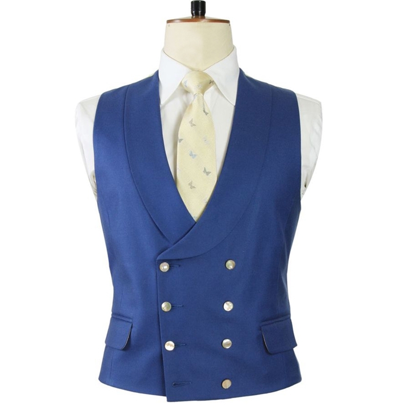Double Breasted Men Vest for Wedding Suit with Shawl Lapel Slim Fit One Piece Royal Blue Custom Wasitcoat Male Fashion 201106