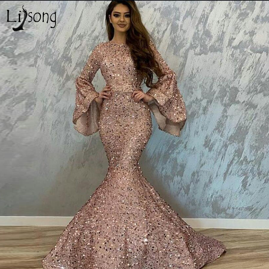 Pretty Rose Pink Sequined Mermaid Prom Dresses With Flare Full Sleeves Elegant Long Prom Gowns 2019 Vestidos, Beige
Pretty Rose Pink Sequined Mermaid Prom Dresses With Flare Full Sleeves Elegant Long Prom Gowns 2019 Vestidos, Beige