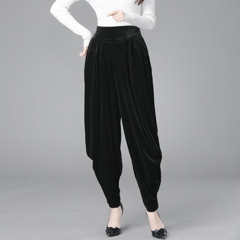 Mom Loose Harem Pants Casual Plus Size Velvet Trousers Middle Aged Women Fashion High Waist Wide Leg Pants Spring New Sweatpants 201228