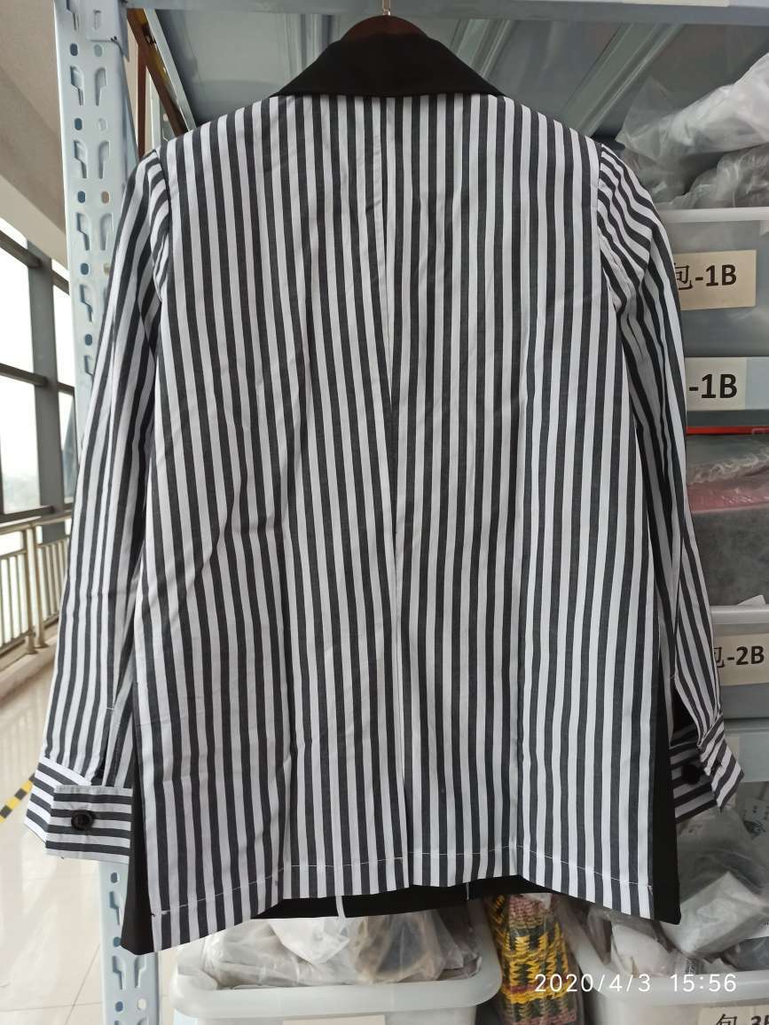 LANMREM autumn New Casual Fashion Women Loose Vintage Stitching Stripes Back Slit Long Sleeve BlazerTC806 201008