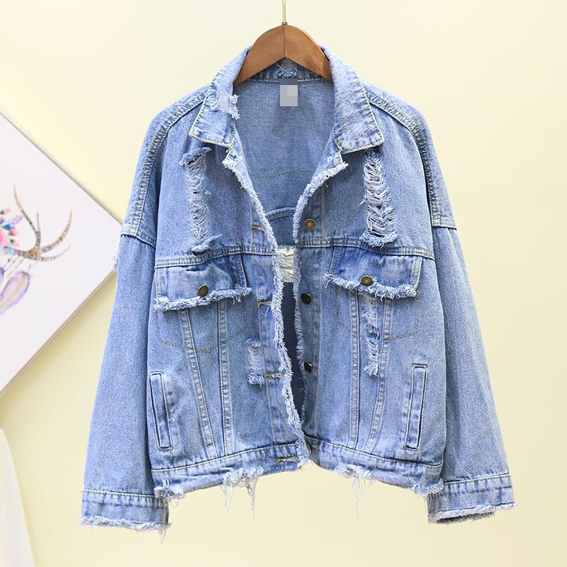 Women's Denim Jacket 2020 Spring Autumn Fashion Holes Female Long Sleeve Casual Overcoat Vintage Jean Coat Jaqueta Feminina P568, Blue 
Women's Denim Jacket 2020 Spring Autumn Fashion Holes Female Long Sleeve Casual Overcoat Vintage Jean Coat Jaqueta Feminina P568, Blue