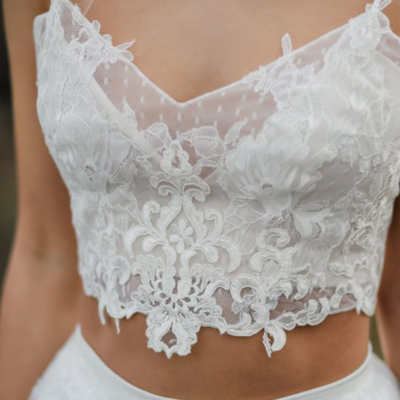 Sexy Two Piece Boho Wedding Dresses Spaghetti Straps Country Lace Tulle Bridal Gowns Romantic Puffy Bohemian Beach Wedding Dress Plus Size