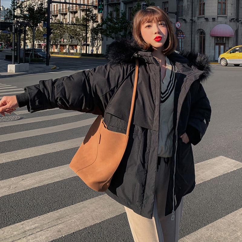 Winter jacket parkas winter women's fashion large fur collar hooded thick cotton down jacket Russian winter coat 201125