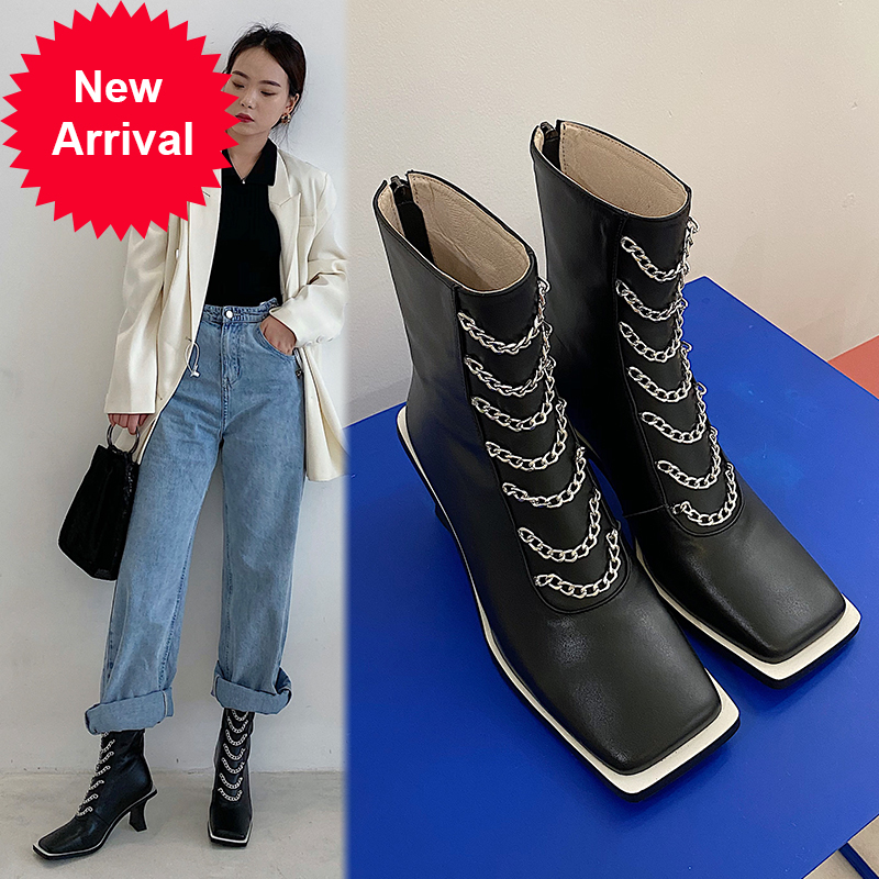2020 Newer Fashions Genuine Leather Female Toe-square Toe Boots Chain-footed High Heels Mrix, Black
2020 Newer Fashions Genuine Leather Female Toe-square Toe Boots Chain-footed High Heels Mrix, Black