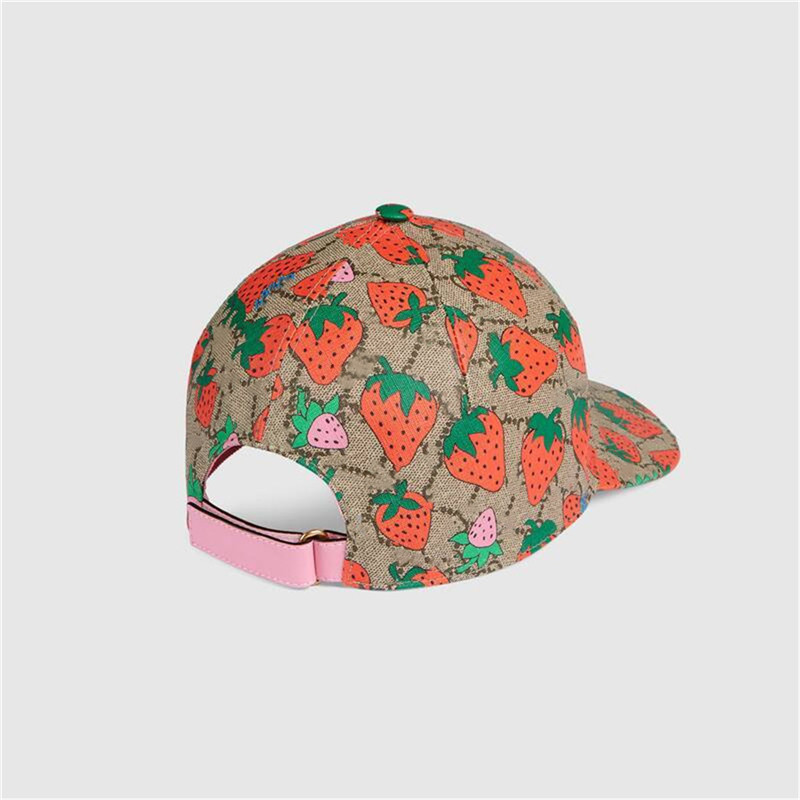 

High qualiClassic Letter strawberry Bucket hat Adults and children Famous Cotton Adjustable Skull Sport Golf Curved print baseball cap, Adults(56-59cm)