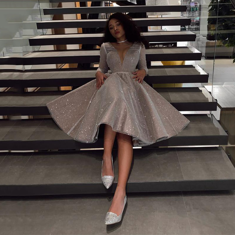 Charming Evening Dresses Long Sleeve V-Neck Formal Occasion Custom Made New Designed Prom Dress Robe de mariée