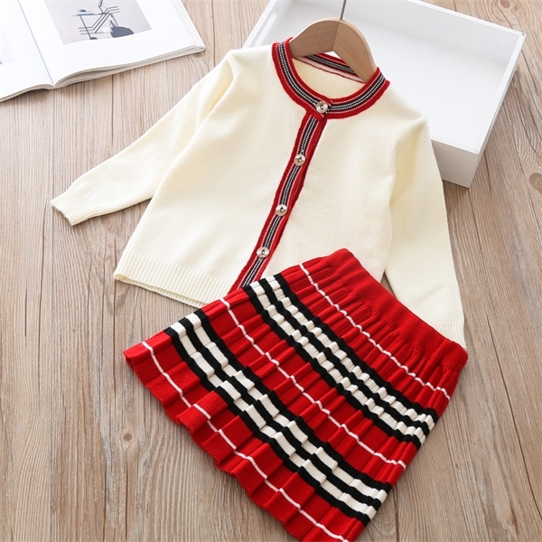 2021 Autumn New Arrival Girls Fashion Knitted 2 Pieces Sets Sweater Coat skirt Girl Boutique Outfits Baby Girl Winter Clothes Y0420