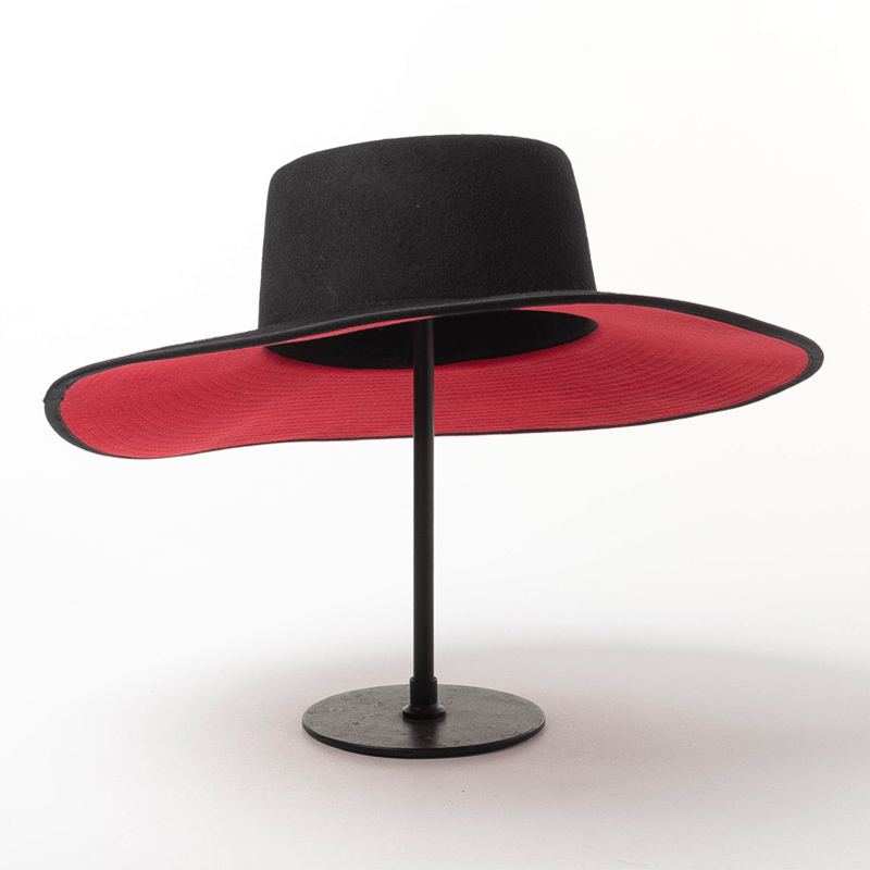 Classical UNISEX WIDE BRIM SPLICE TWO TONE WOOL FEDORA Winter Warm Wide Brim Women Hats Red Black Ladies Church Derby Dress Hat LJ201030