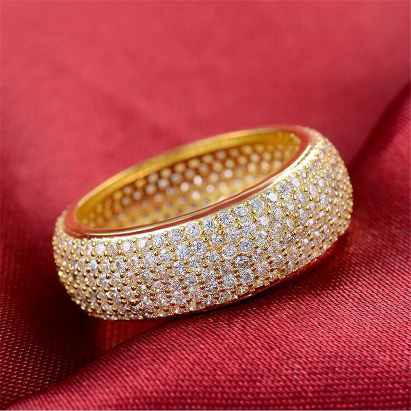2021 New Arrival Sparkling Hip Hop Luxury Jewelry 925 Sterling Silver&Gold Fill Pave 6 Rows White Sapphire CZ Diamond Gemstones Wedding Ring
