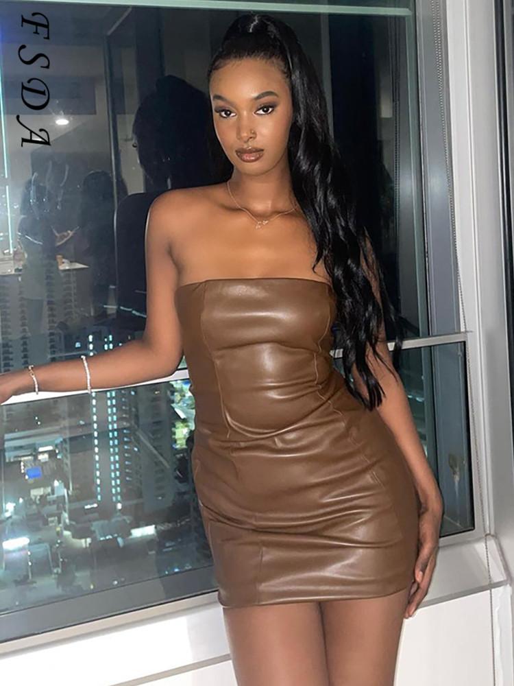 Casual Dresses FSDA PU Leather Women Bodycon Dress Brown Strapless Y2K Mini Sexy Sleeveless 2021 Summer Autumn Off Shoulder Party Club, Black;gray
Casual Dresses FSDA PU Leather Women Bodycon Dress Brown Strapless Y2K Mini Sexy Sleeveless 2021 Summer Autumn Off Shoulder Party Club, Black;gray