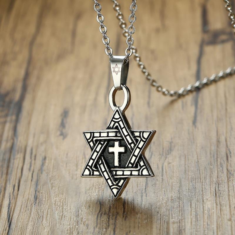 Religious Jewelry Antique Star of David with Cross Pendant Necklace in Stainless Steel
Religious Jewelry Antique Star of David with Cross Pendant Necklace in Stainless Steel