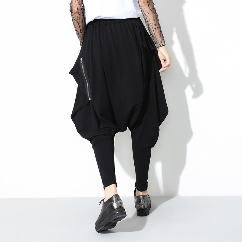 [EAM] High Quality Spring Fashion New Loose Casual High Elastic Waist Black Harem Pants Women's Trouser All-match YC79501 201031