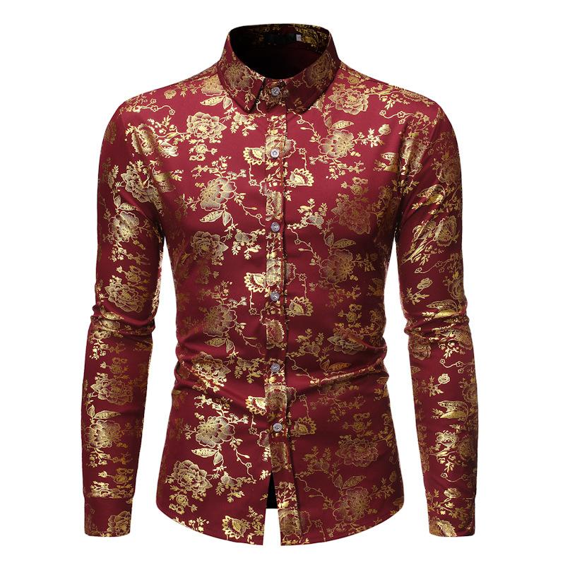 Men' Luxury Gold Floral Print Shirt Men Long Sleeve Dress Shirts Bar Club Party Dinner Wedding Social Shirt Male Chemise Homme, Black 
Men' Luxury Gold Floral Print Shirt Men Long Sleeve Dress Shirts Bar Club Party Dinner Wedding Social Shirt Male Chemise Homme, Black