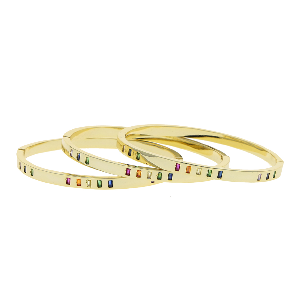Classic Bling cz baguette rainbow colorful cubic zirconia bangle bracelet for women lady wedding party jewelry large size 60mm wholesale