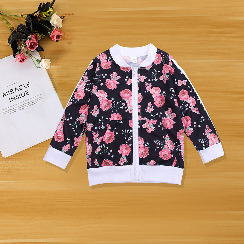 Print Floral Toddler Girls Winter Clothes Set 2020 Baby Girl Boutique Kids Clothing Sport Suit Hip Hop Girl Tracksuits Zip UpX1019