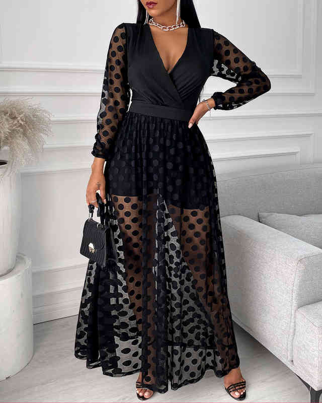 Fashion-Women' Clothing Spring Polkadot Print Wrap Long Sleeve Maxi Dress See Through Party Wedding Formal Elegant Boho V Neck, Red
Fashion-Women' Clothing Spring Polkadot Print Wrap Long Sleeve Maxi Dress See Through Party Wedding Formal Elegant Boho V Neck, Red
