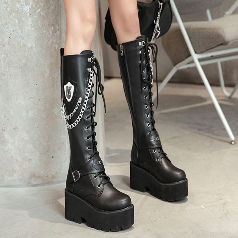 PXELENA Metal Chain Thick Platform Chunky Block High Heels Shoes Punk Gothic Combat Motorcycle Cosplay Knee High Boots Women 401, Black
PXELENA Metal Chain Thick Platform Chunky Block High Heels Shoes Punk Gothic Combat Motorcycle Cosplay Knee High Boots Women 401, Black