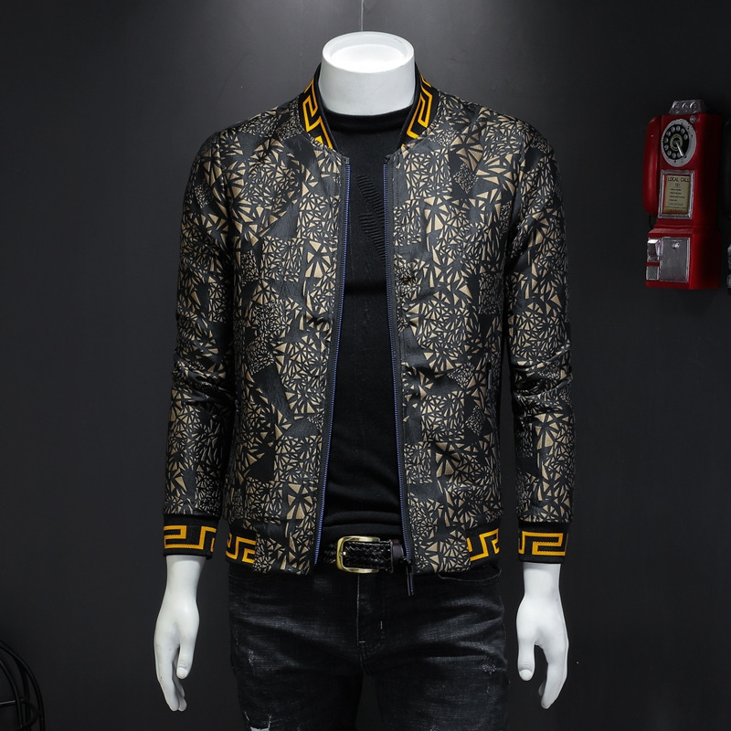 MENNE 2020 New men jacket Golden print Pattern baseball jacket men zipper coat T200502